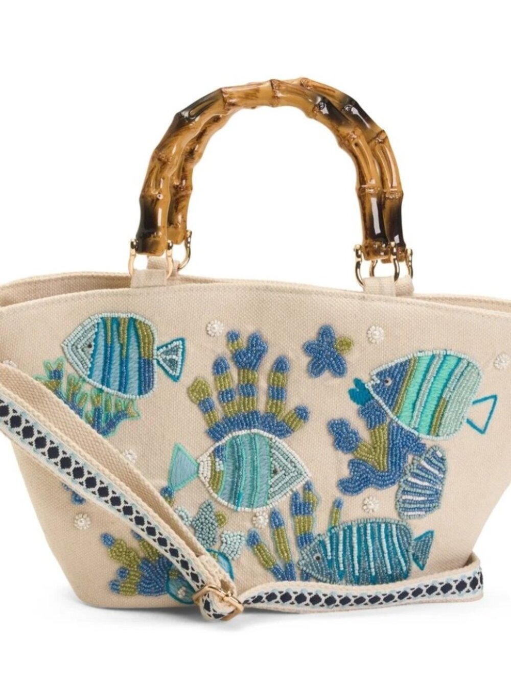 SOL and MER Hand Beaded "Fish Embroidered" Hand Bag/ Crossbody _NWT